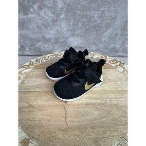 Nike Kids Black Gold Logo‎ Athletic Shoes Size 5C Toddler Sneakers Hook Loop